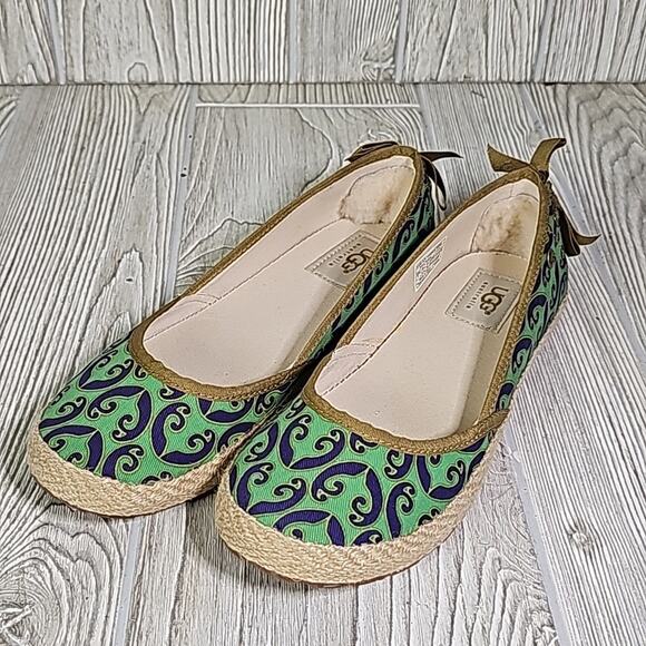 UGG Indah Marrakech Green Blue Cotton Flats Womens Size 7 NEW - Picture 11 of 12